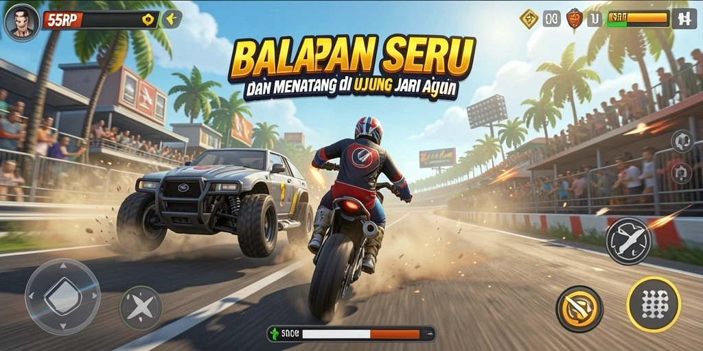 Tampilan balapan mendebarkan dalam 55RP yang menguji keterampilan Anda.