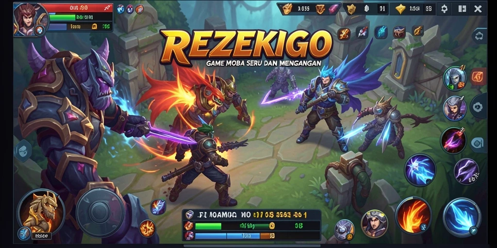 Tampilan dinamis gameplay MOBA yang seru.