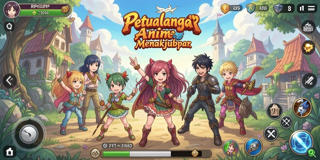 Tampilan screenshot utama RP62RP menampilkan aksi karakter anime yang dinamis.