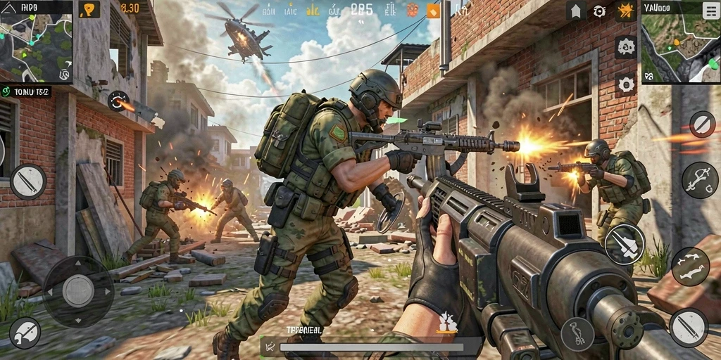 Tampilan gameplay mendebarkan dalam pertempuran TPS.
